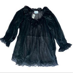 Kasara Frill Trim Tie Neck Sheer Nightdress Black Large